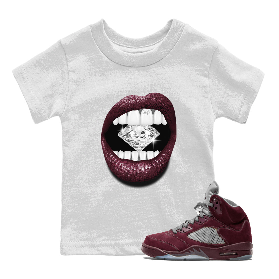 Lips Diamond Kids Tops - Air Jordan 5 Burgundy