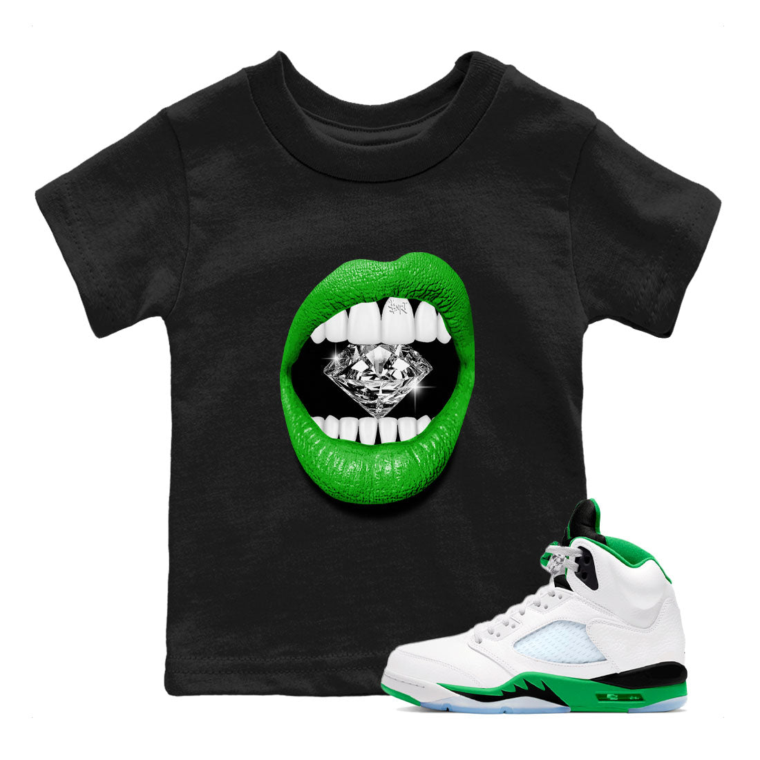 Lips Diamond snkmatch Tees Kids - Air Jordan 5 Lucky Green