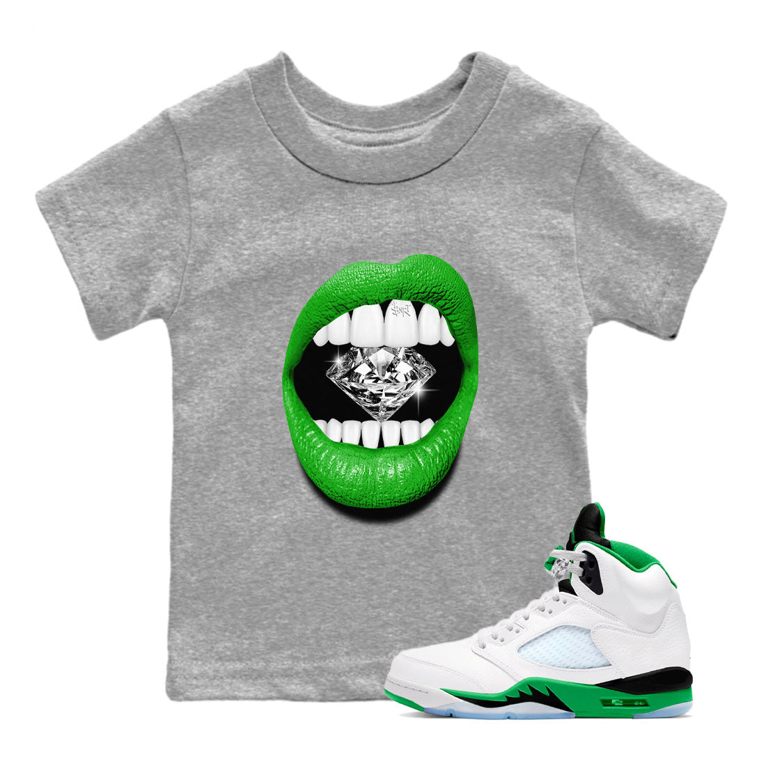 Lips Diamond snkmatch Tees Kids - Air Jordan 5 Lucky Green