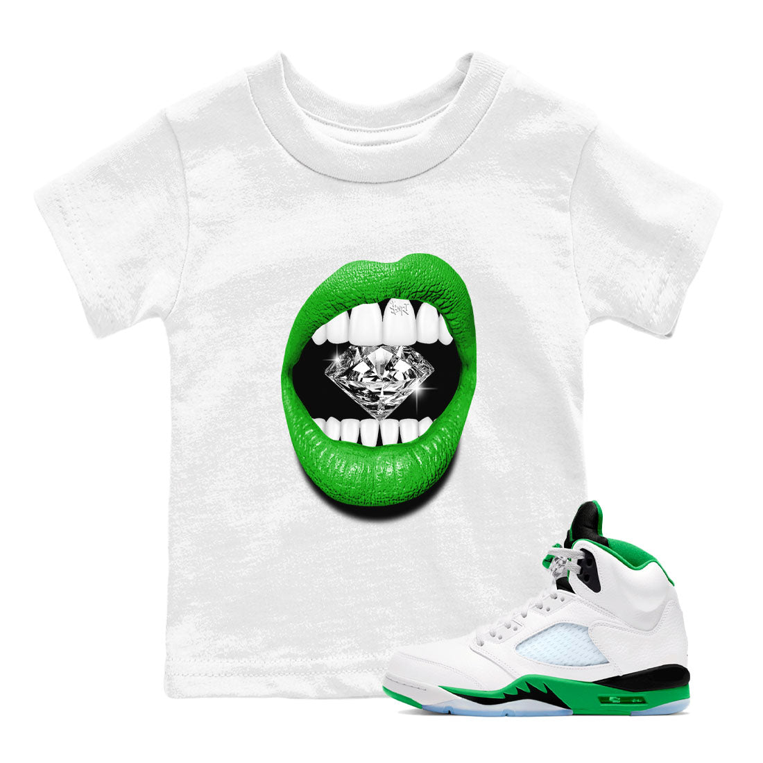 Lips Diamond snkmatch Tees Kids - Air Jordan 5 Lucky Green