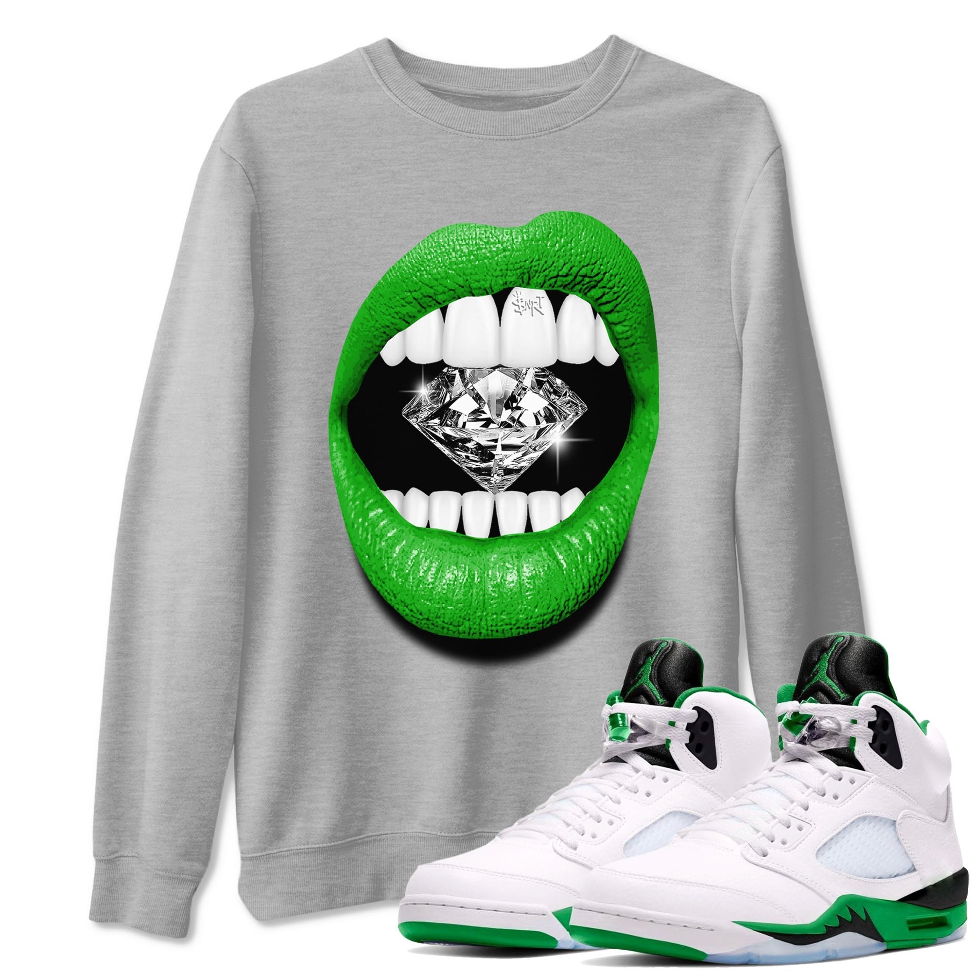 Lips Diamond snkmatch Tees - Air Jordan 5 Lucky Green