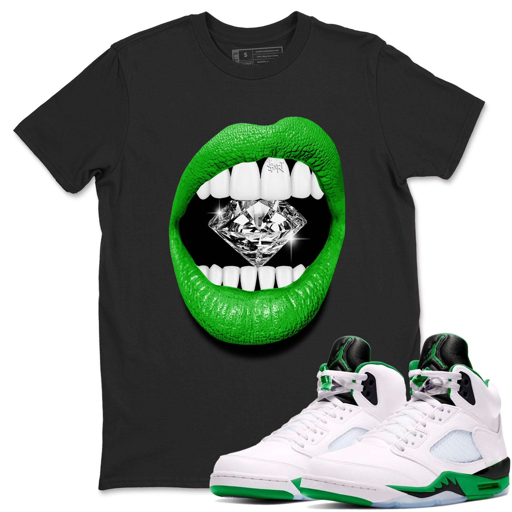 Lips Diamond snkmatch Tees - Air Jordan 5 Lucky Green