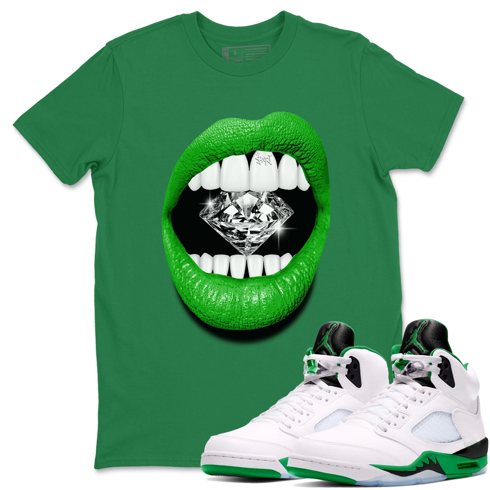 Lips Diamond snkmatch Tees - Air Jordan 5 Lucky Green