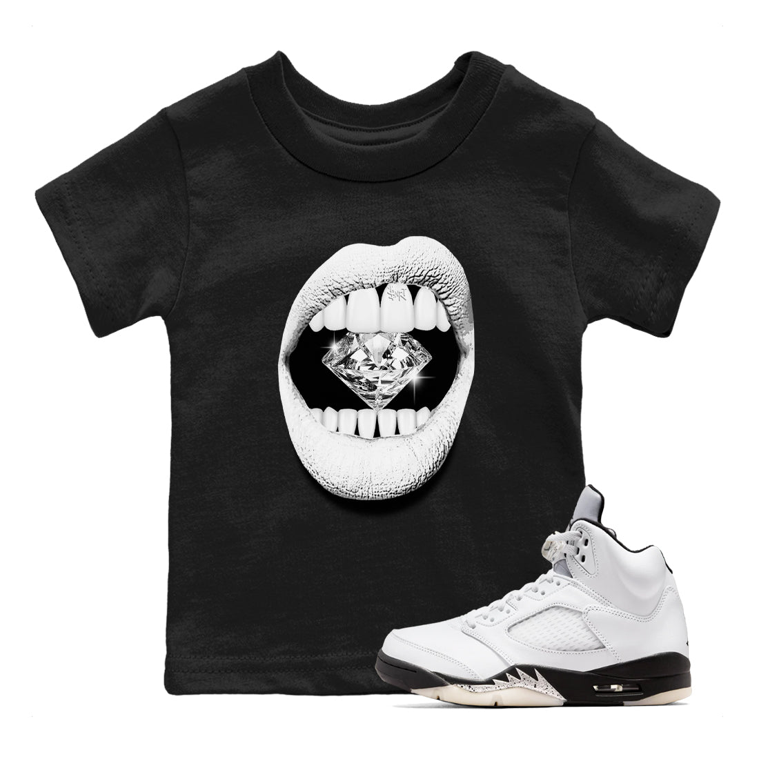 Lips Diamond snkmatch Tees Kids - Air Jordan 5 White Black