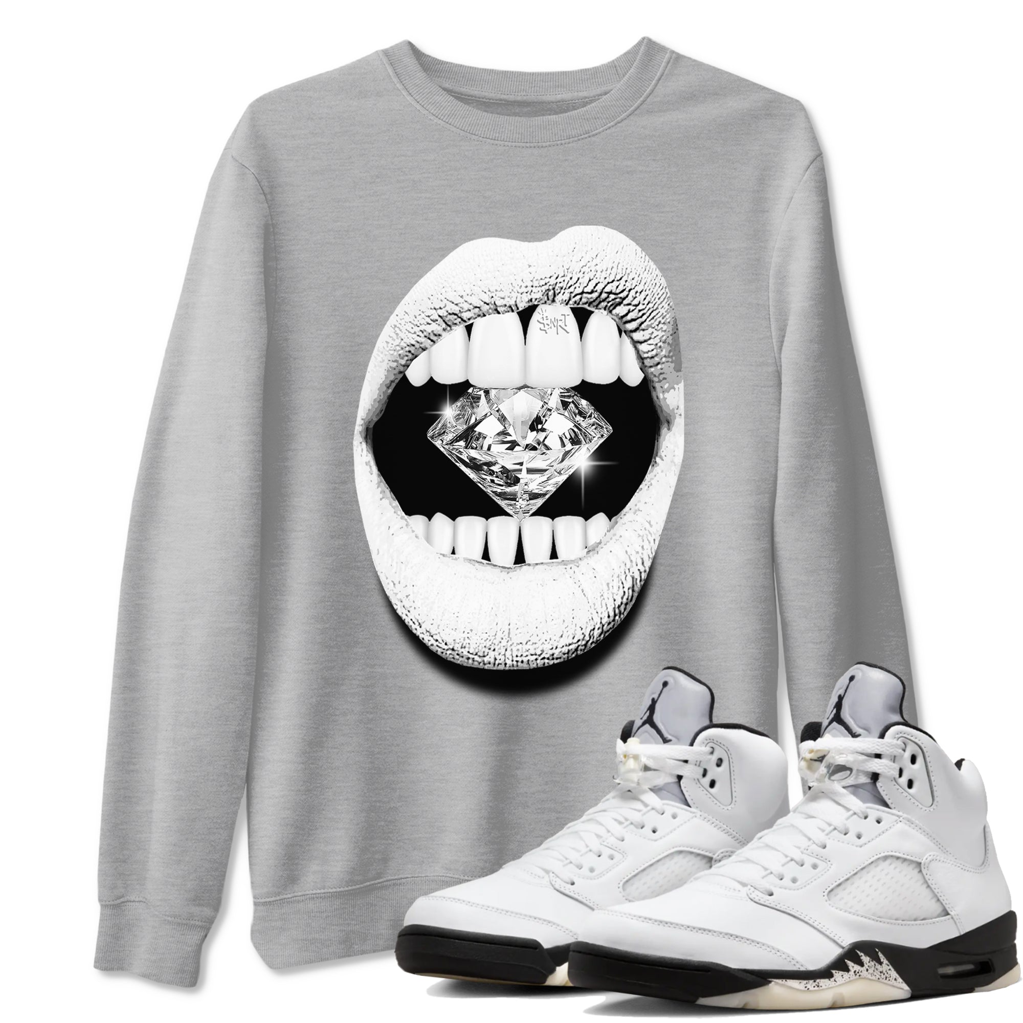 Lips Diamond snkmatch Tees - Air Jordan 5 White Black