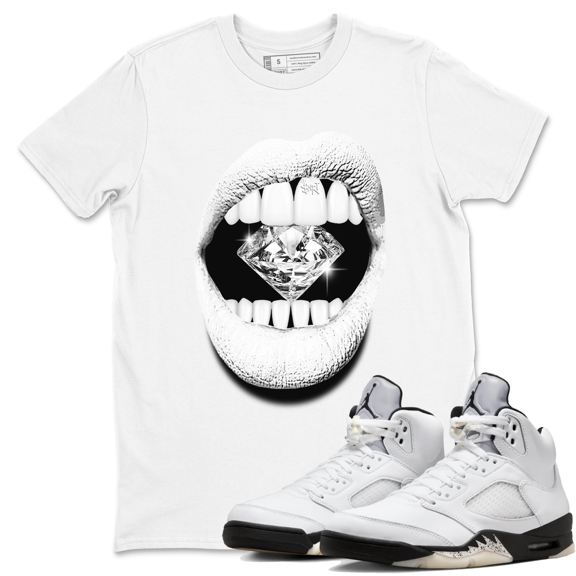 Lips Diamond snkmatch Tees - Air Jordan 5 White Black