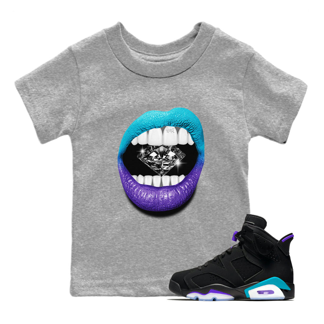 Lips Diamond Kids Tops - Air Jordan 6 Aqua