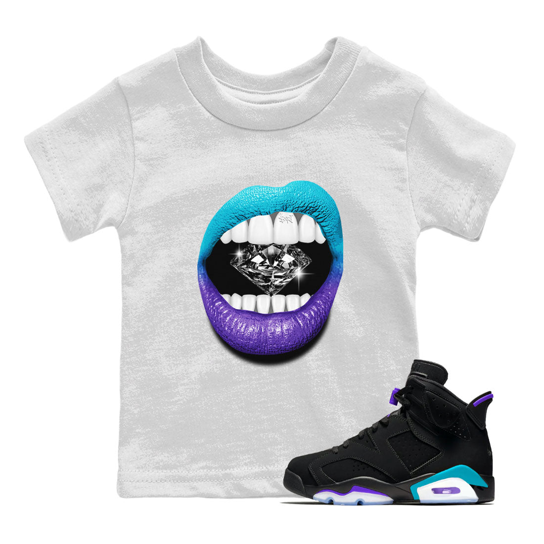 Lips Diamond Kids Tops - Air Jordan 6 Aqua