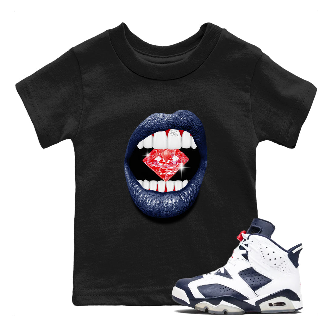 Lips Diamond snkmatch Tees Kids - Air Jordan 6 White And Midnight Navy