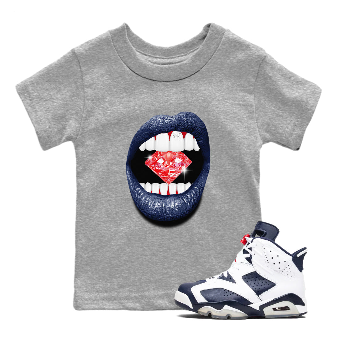 Lips Diamond snkmatch Tees Kids - Air Jordan 6 White And Midnight Navy
