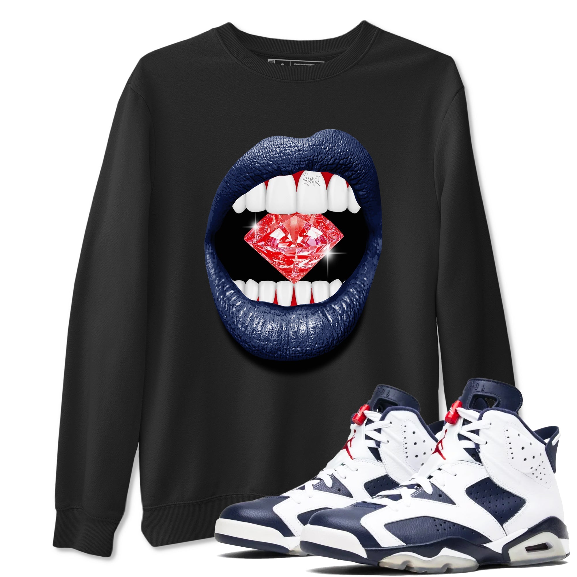 Lips Diamond snkmatch Tees - Air Jordan 6 White And Midnight Navy