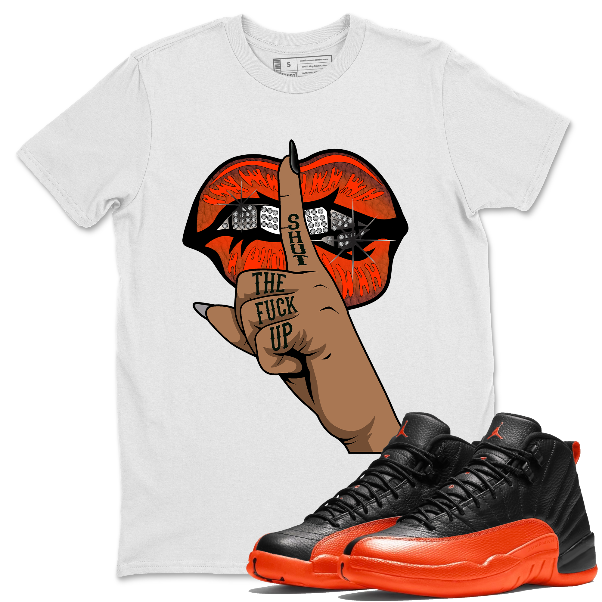 Lips Hand Unisex Tops - Air Jordan 12 Brilliant Orange