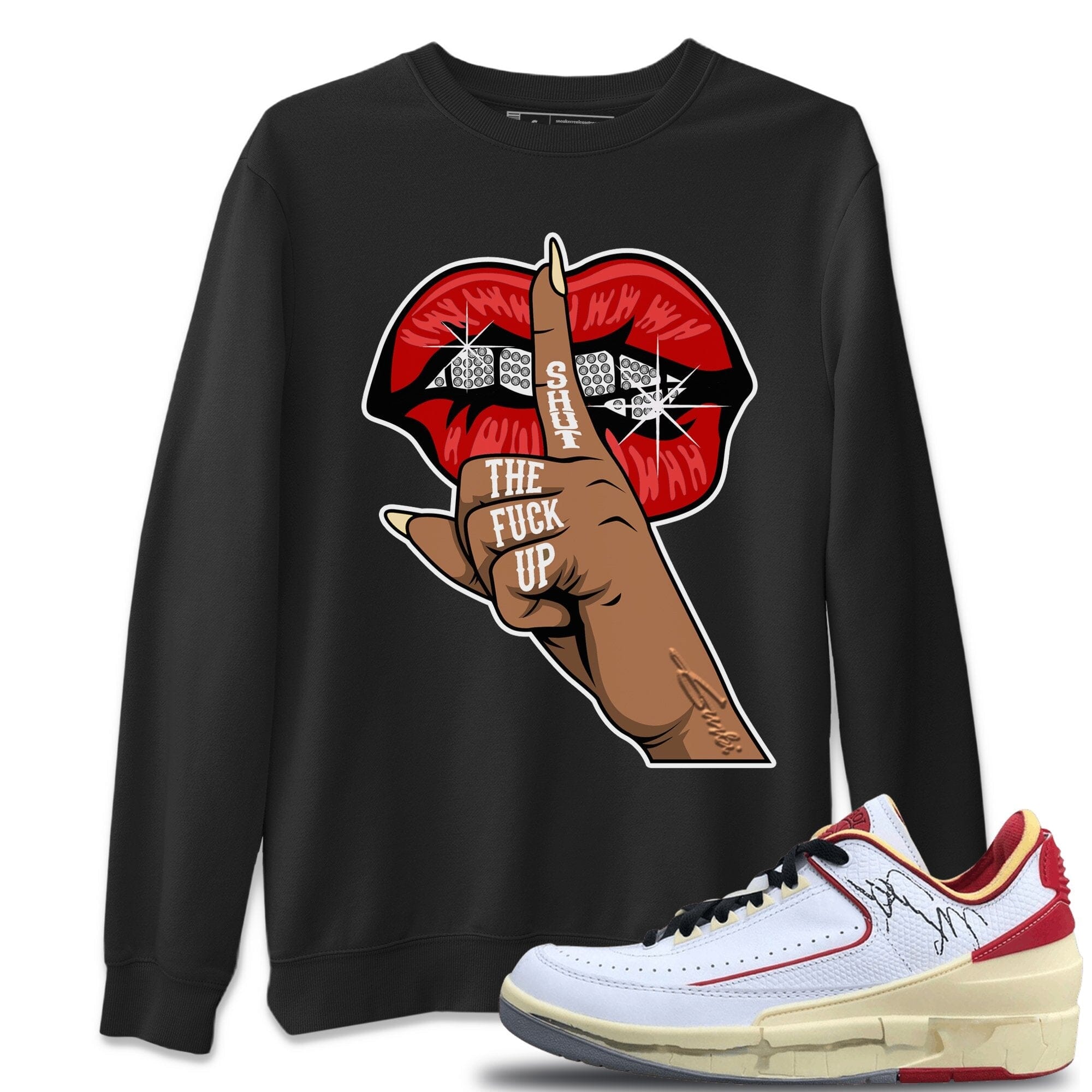 Lips Hand Unisex Tops - Air Jordan 2 OFF-WHITE Varsity Red