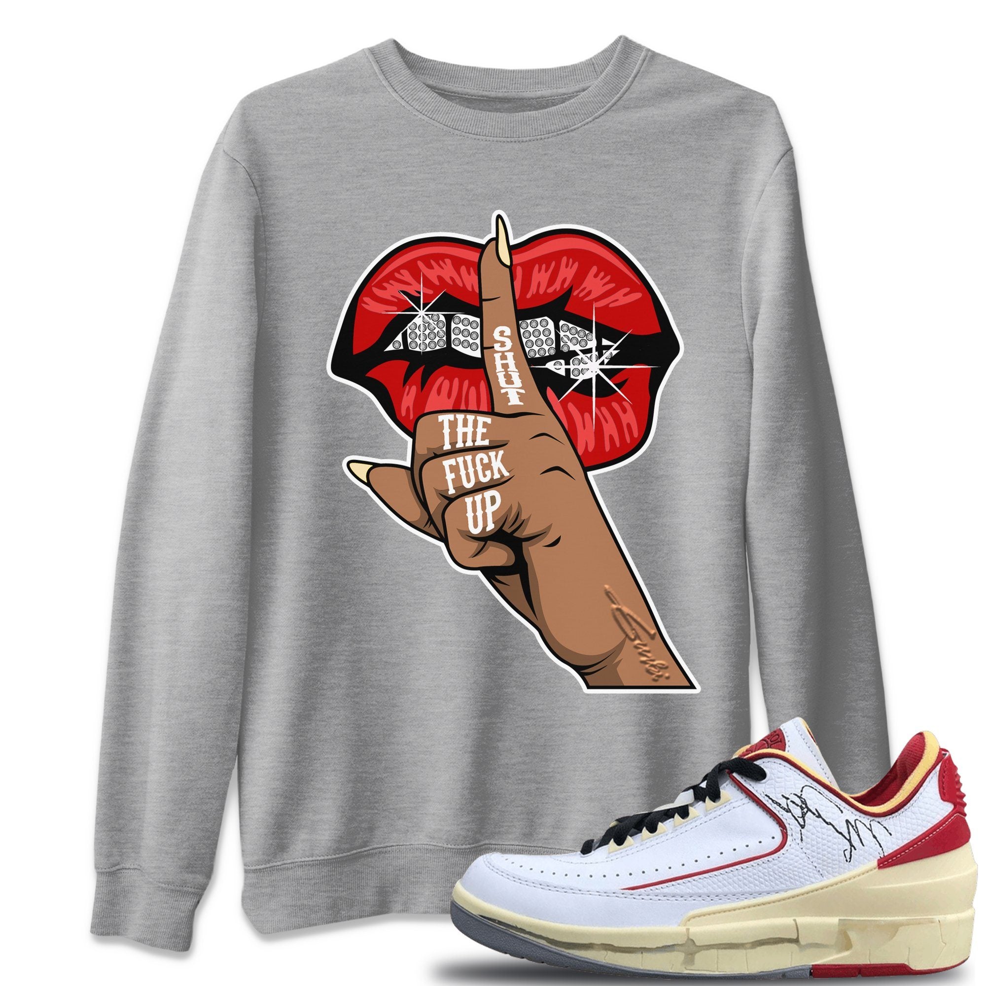 Lips Hand Unisex Tops - Air Jordan 2 OFF-WHITE Varsity Red
