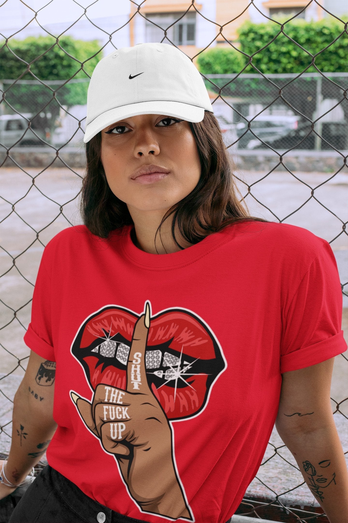 Lips Hand Unisex Tops - Air Jordan 2 OFF-WHITE Varsity Red