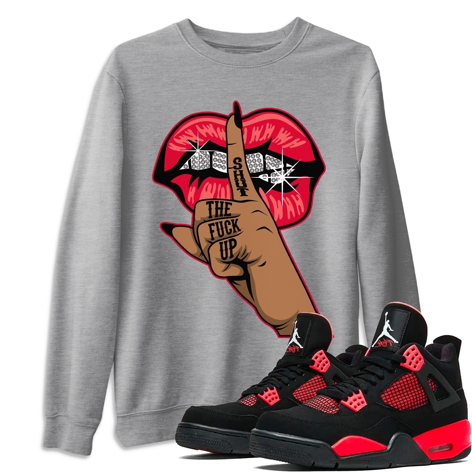 Lips Hand Unisex Tops - Air Jordan 4 Red Thunder