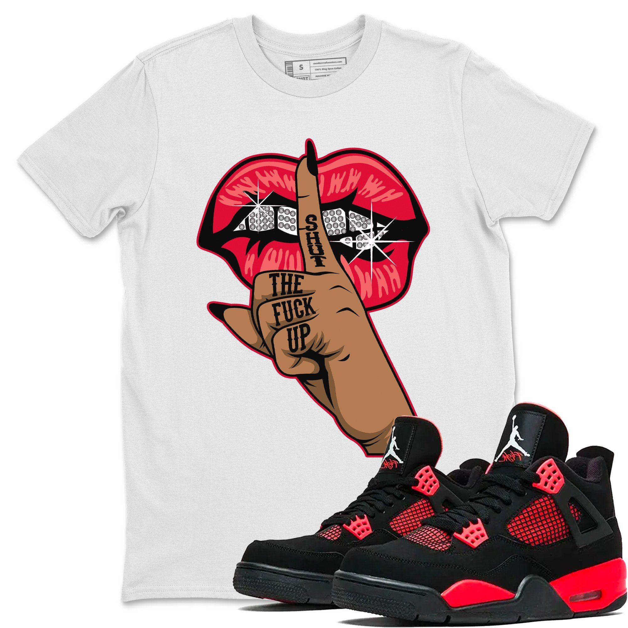 Lips Hand Unisex Tops - Air Jordan 4 Red Thunder