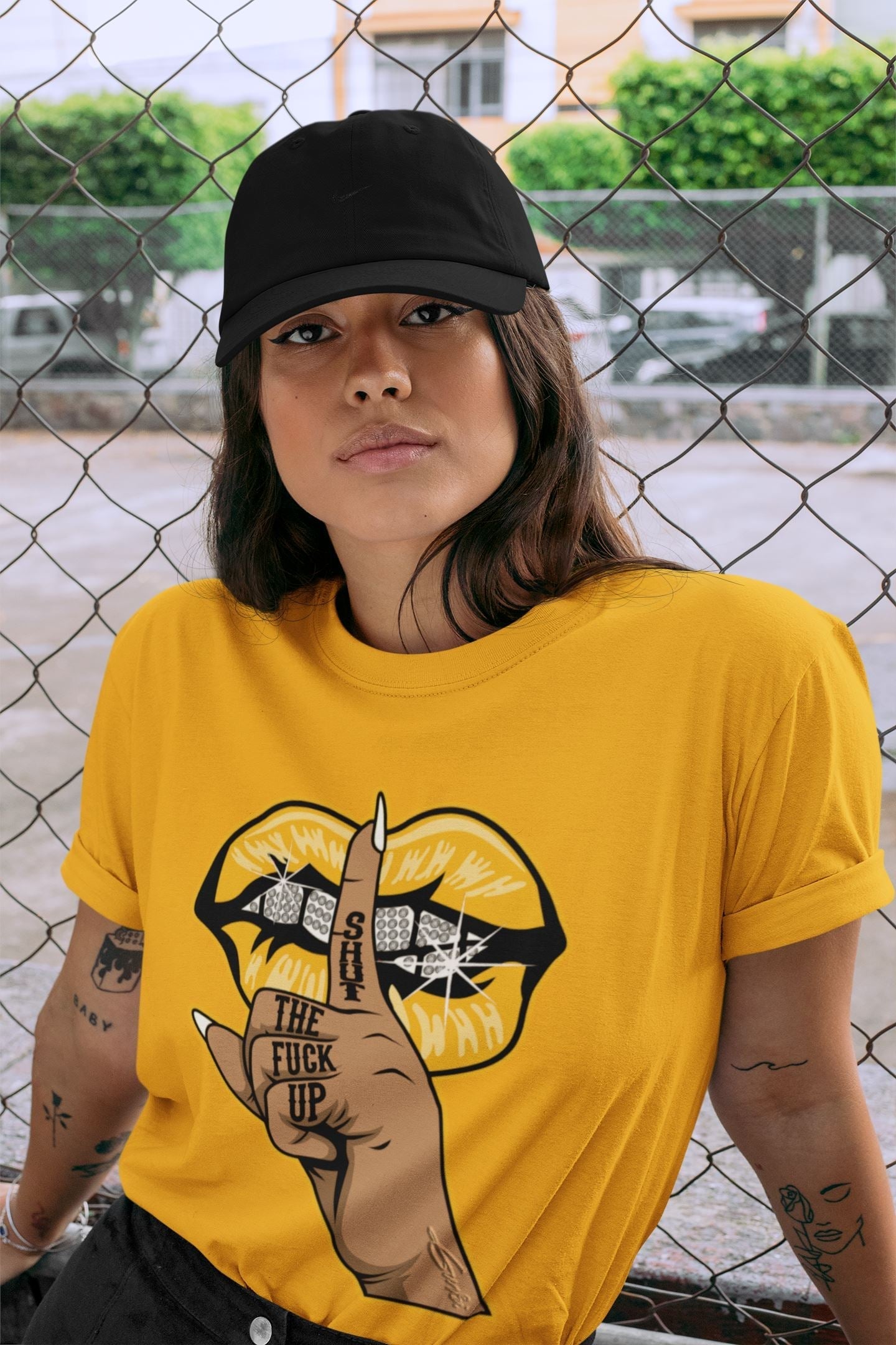 Lips Hand Unisex Tops - Dunk Championship Goldenrod