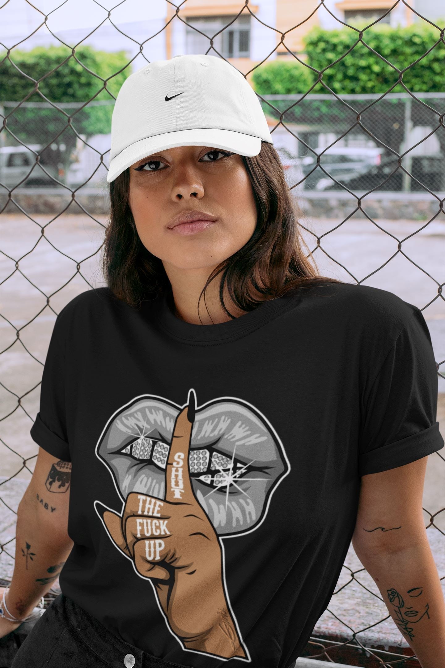 Lips Hand Unisex Tops - Air Jordan 4 Military Black