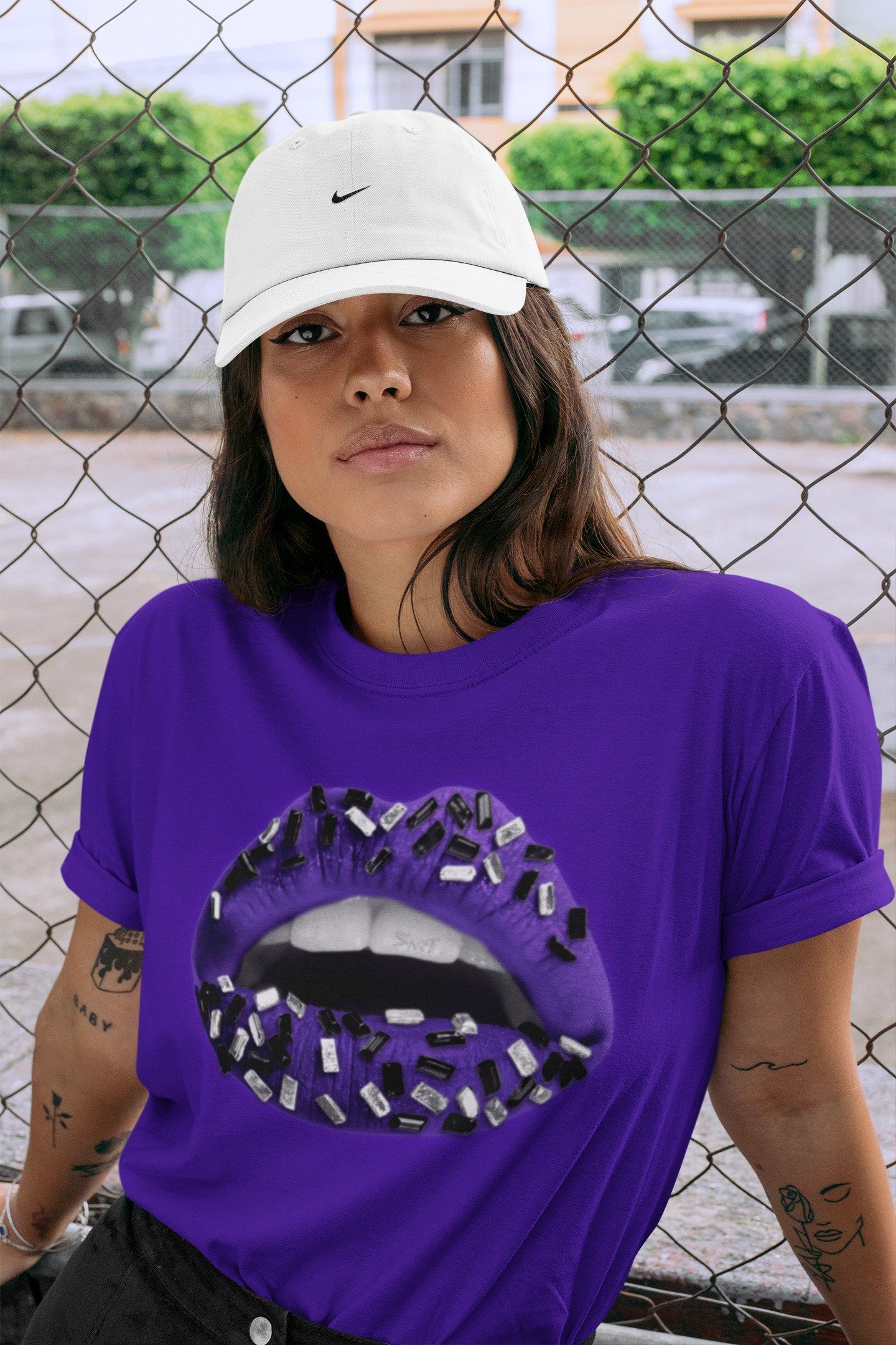 Lips Jewel Unisex Tops - Air Jordan 1 Court Purple