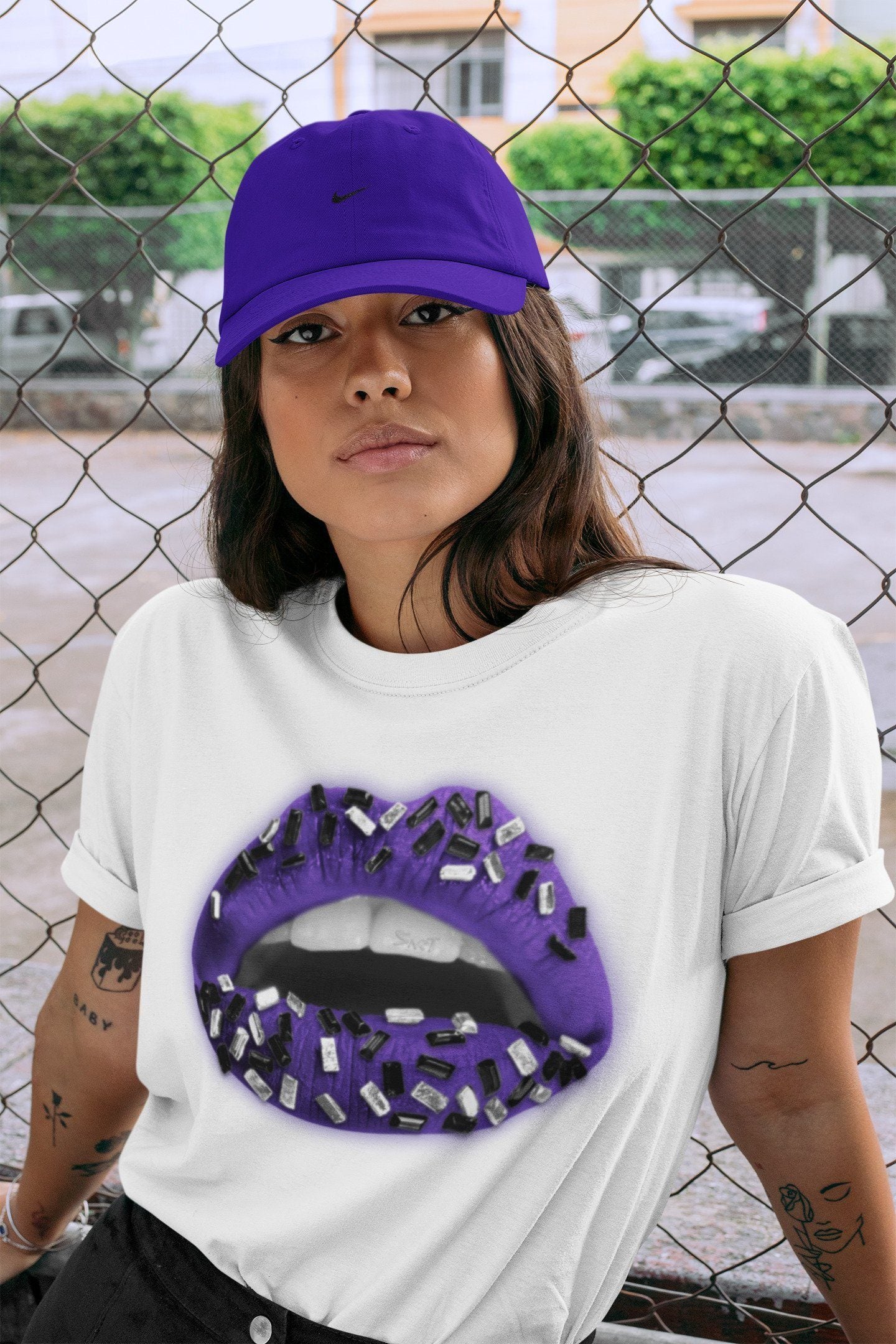 Lips Jewel Unisex Tops - Air Jordan 1 Court Purple
