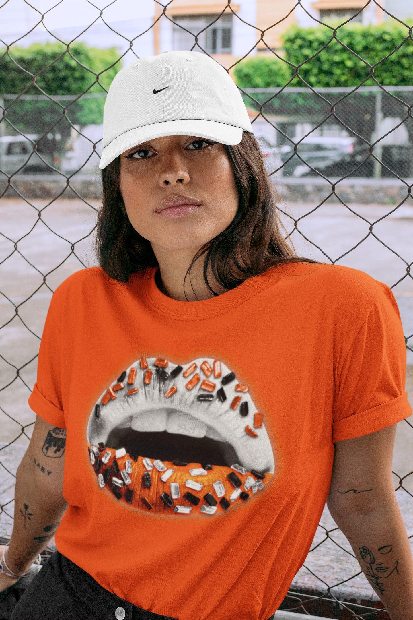 Lips Jewel Unisex Tops - Air Jordan 1 Electro Orange