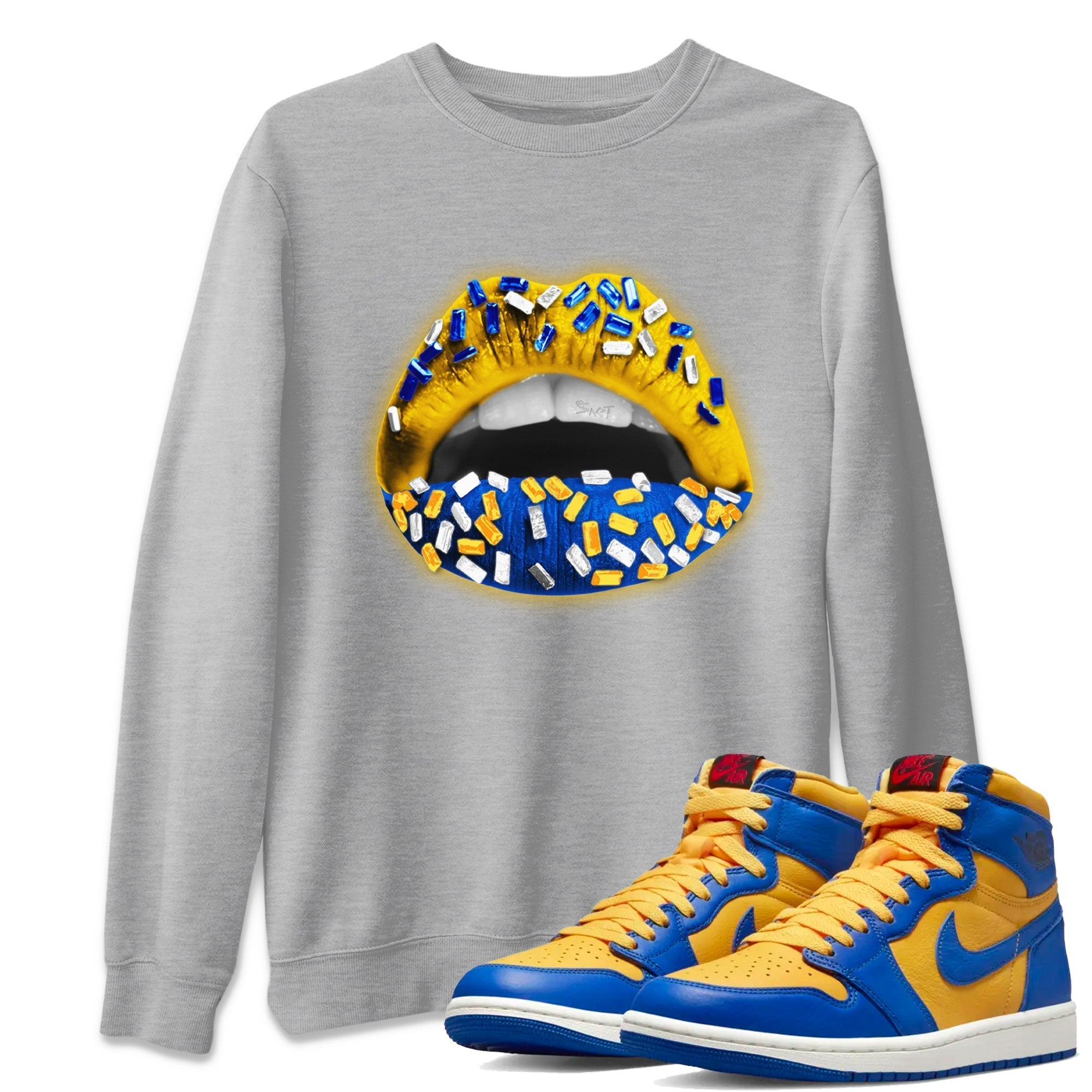Lips Jewel Unisex Tops - Air Jordan 1 Game Royal Varsity Maize