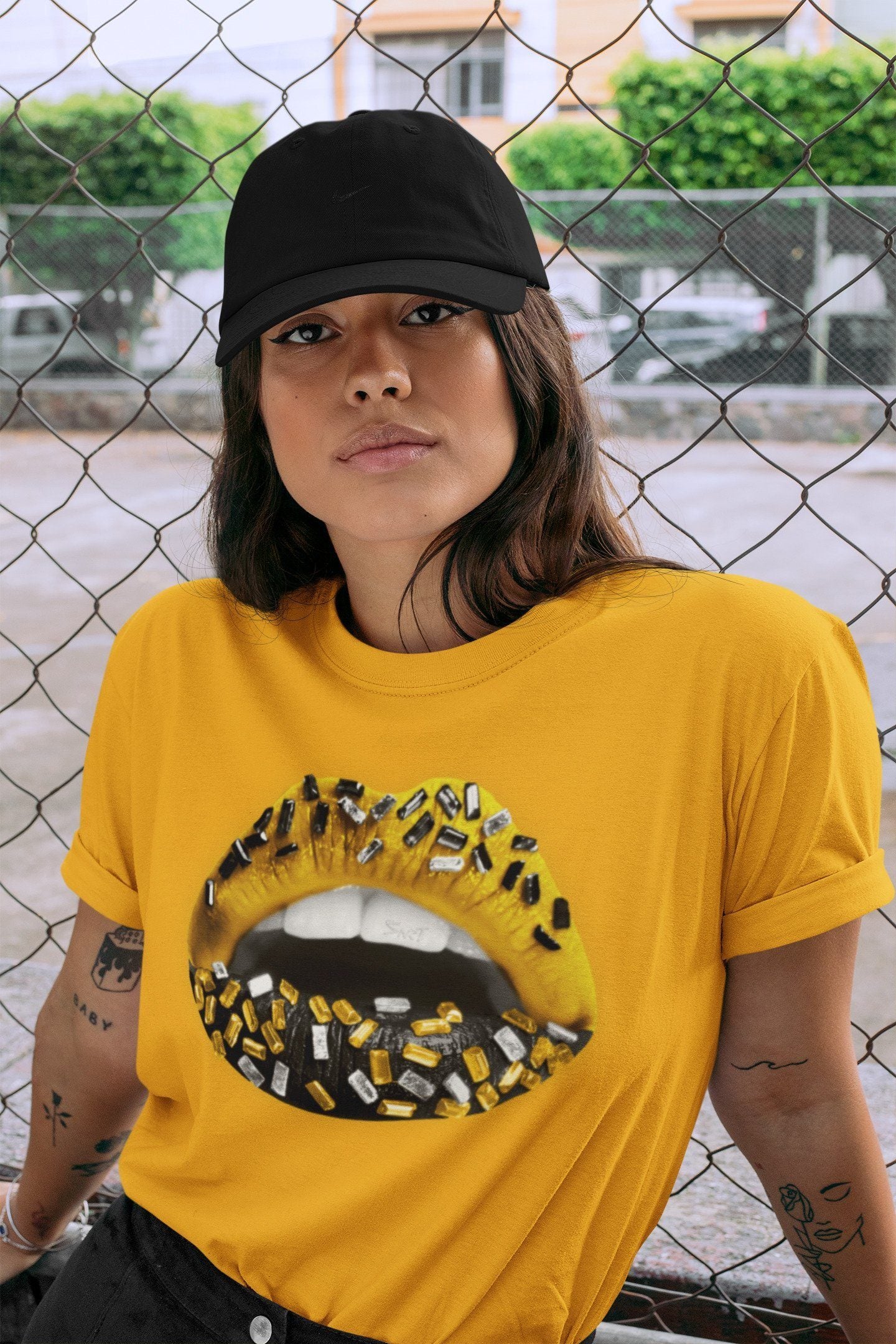 Lips Jewel Unisex Tops - Air Jordan 1 Pollen