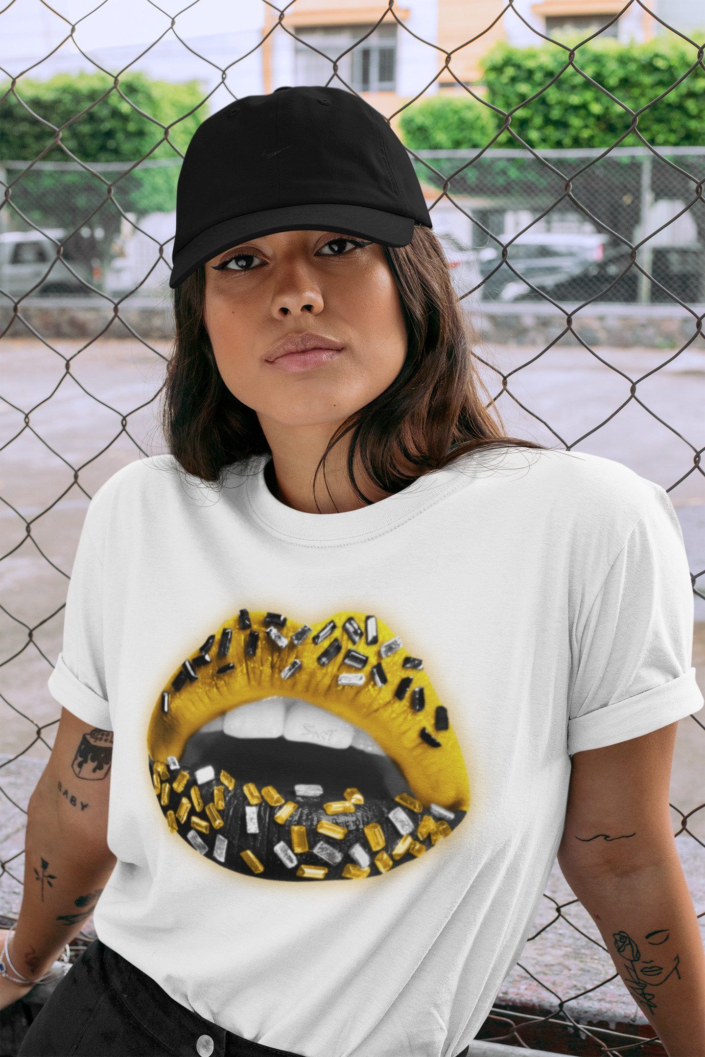 Lips Jewel Unisex Tops - Air Jordan 1 Pollen