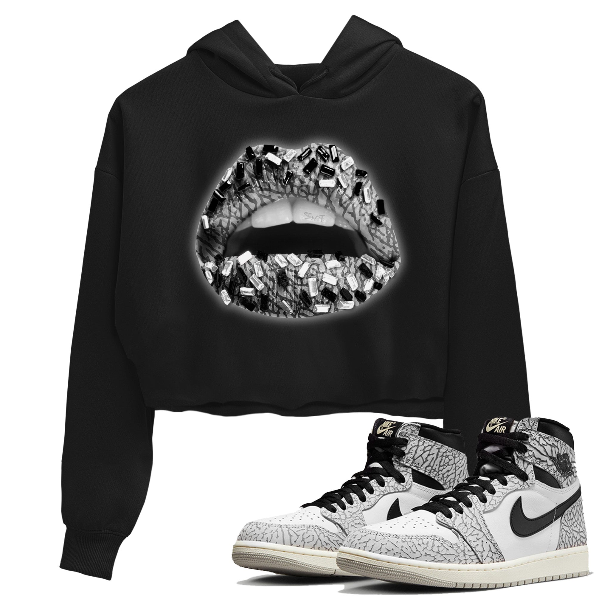 Lips Jewel Women's Tops - Air Jordan 1 White Cement