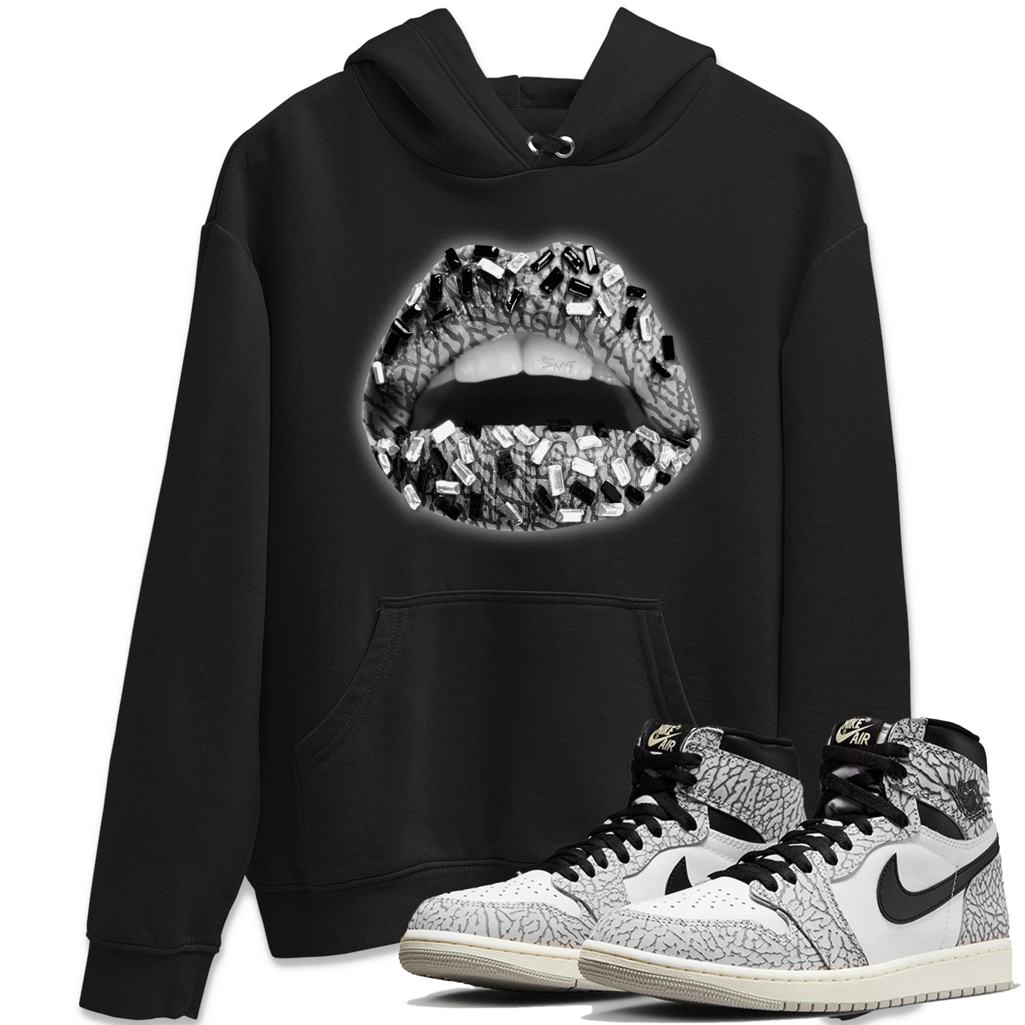Lips Jewel Unisex Tops - Air Jordan 1 White Cement
