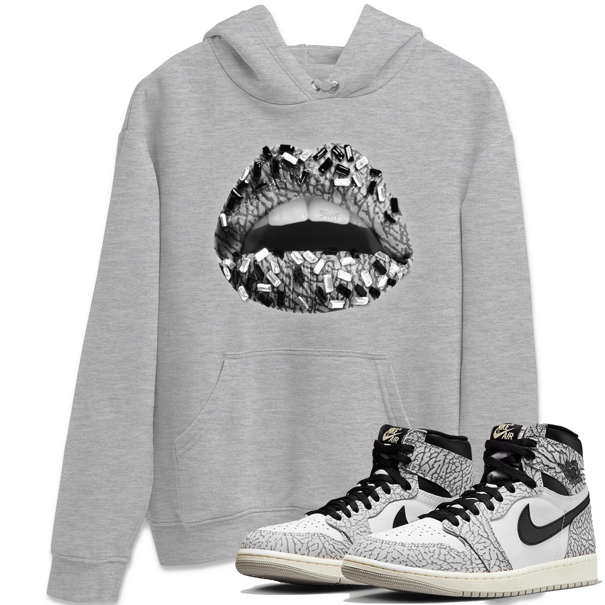 Lips Jewel Unisex Tops - Air Jordan 1 White Cement