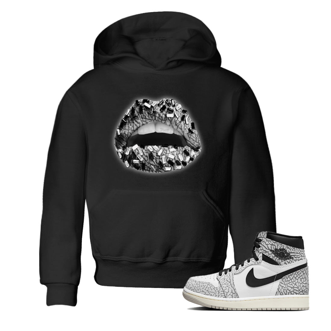 Lips Jewel Kids Tops - Air Jordan 1 White Cement
