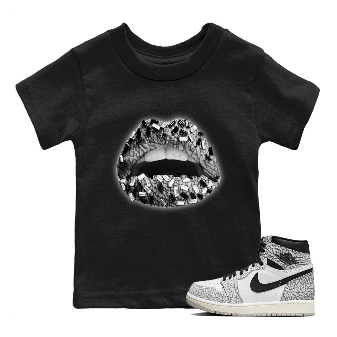 Lips Jewel Kids Tops - Air Jordan 1 White Cement