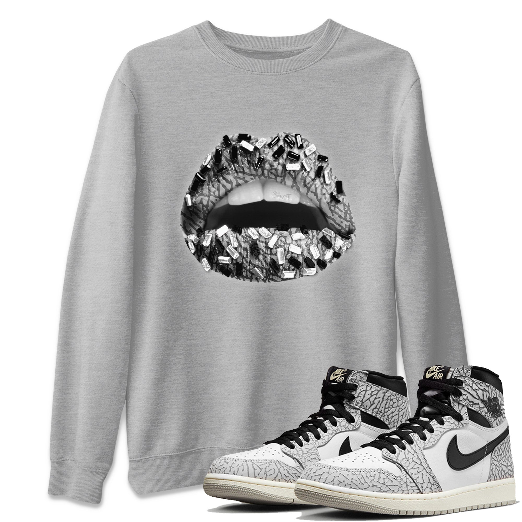 Lips Jewel Unisex Tops - Air Jordan 1 White Cement