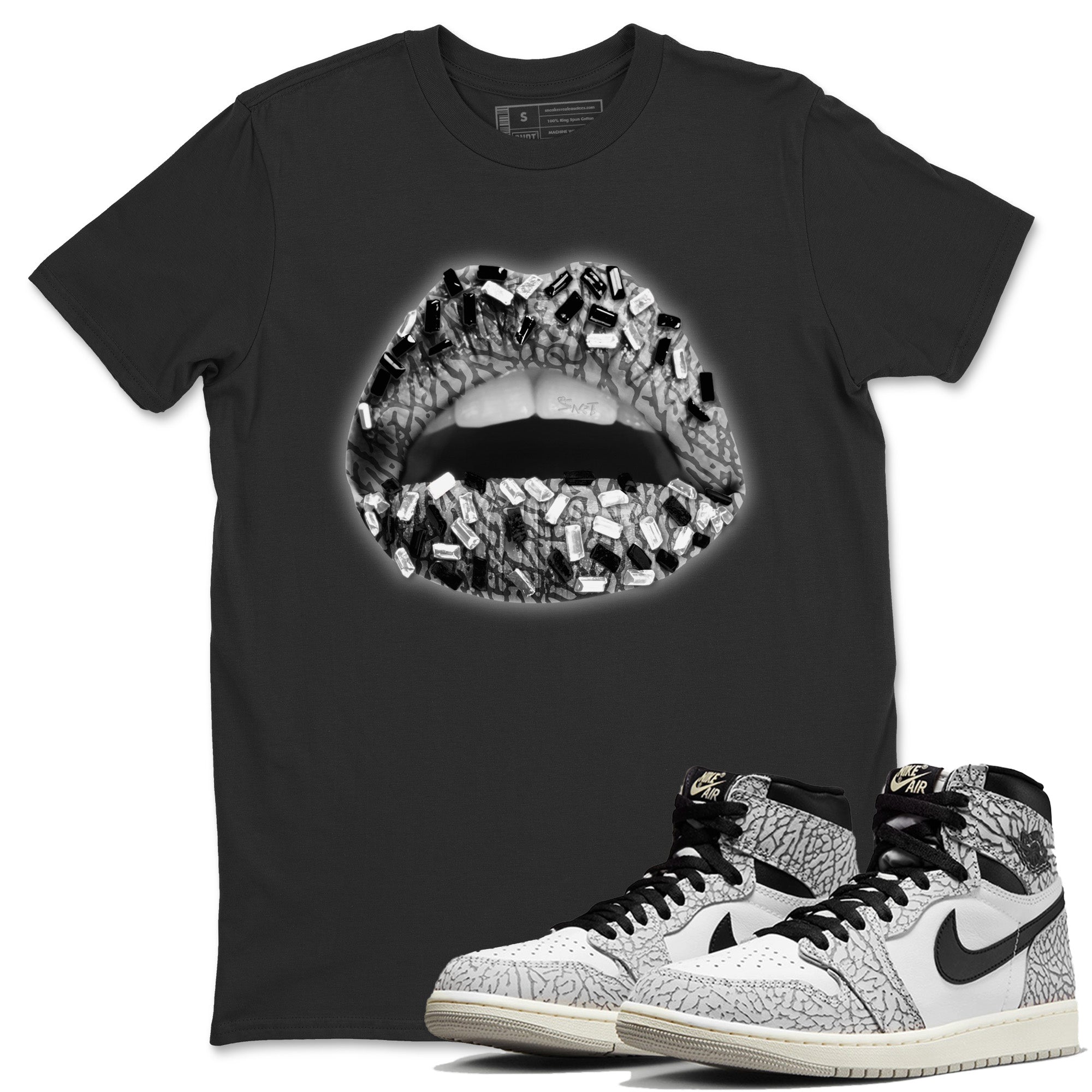 Lips Jewel Unisex Tops - Air Jordan 1 White Cement