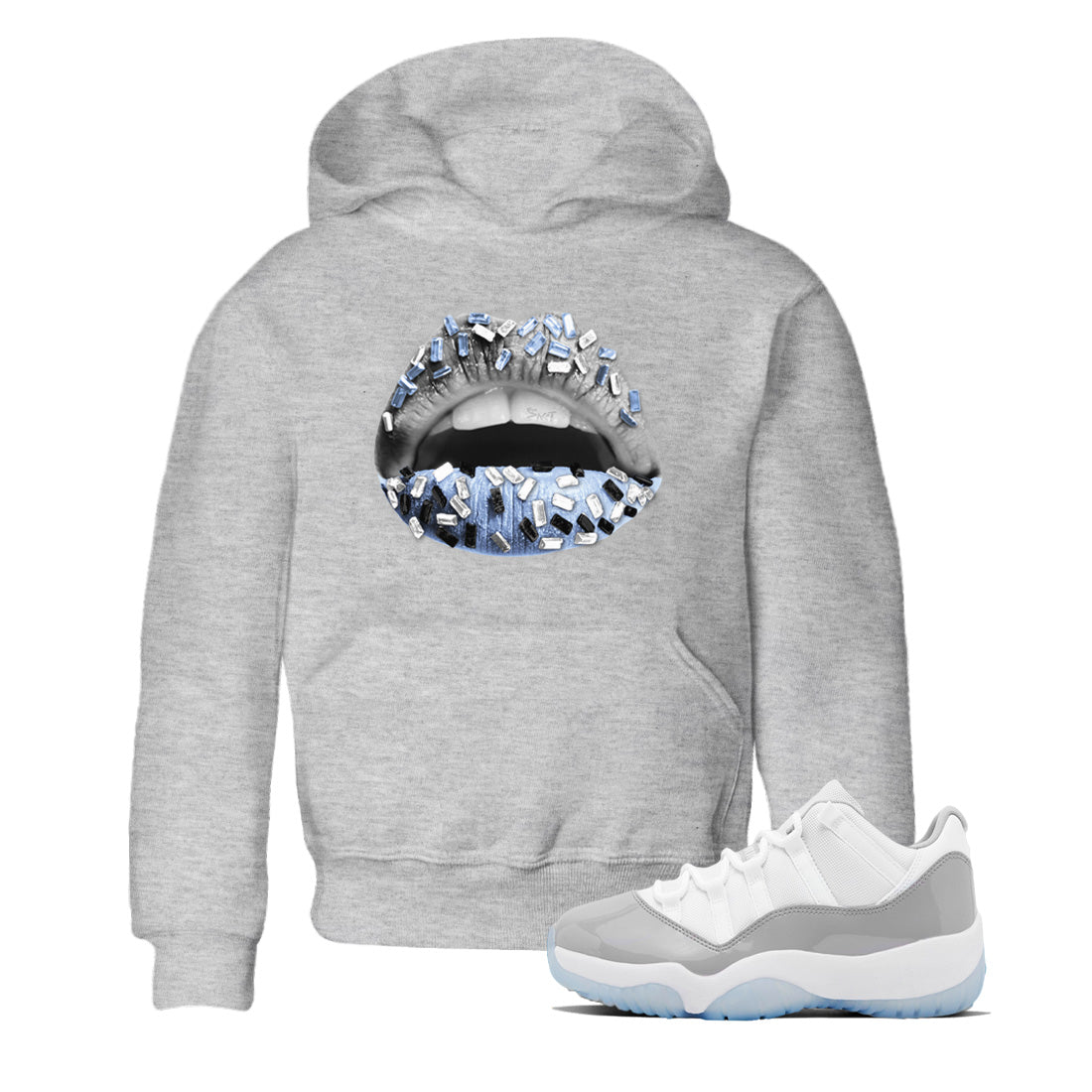 Lips Jewel Kids Tops - Air Jordan 11 White Cement
