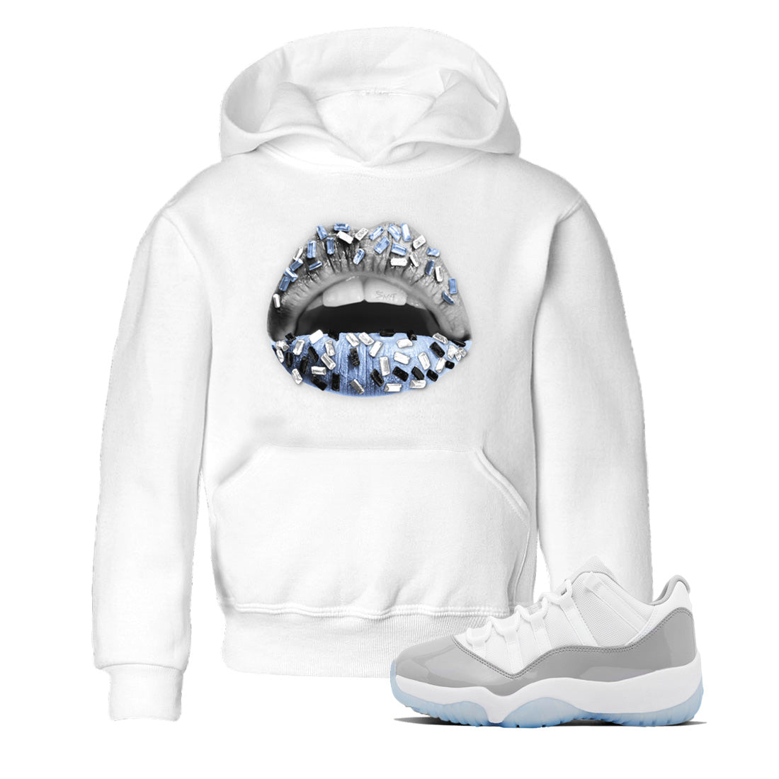 Lips Jewel Kids Tops - Air Jordan 11 White Cement