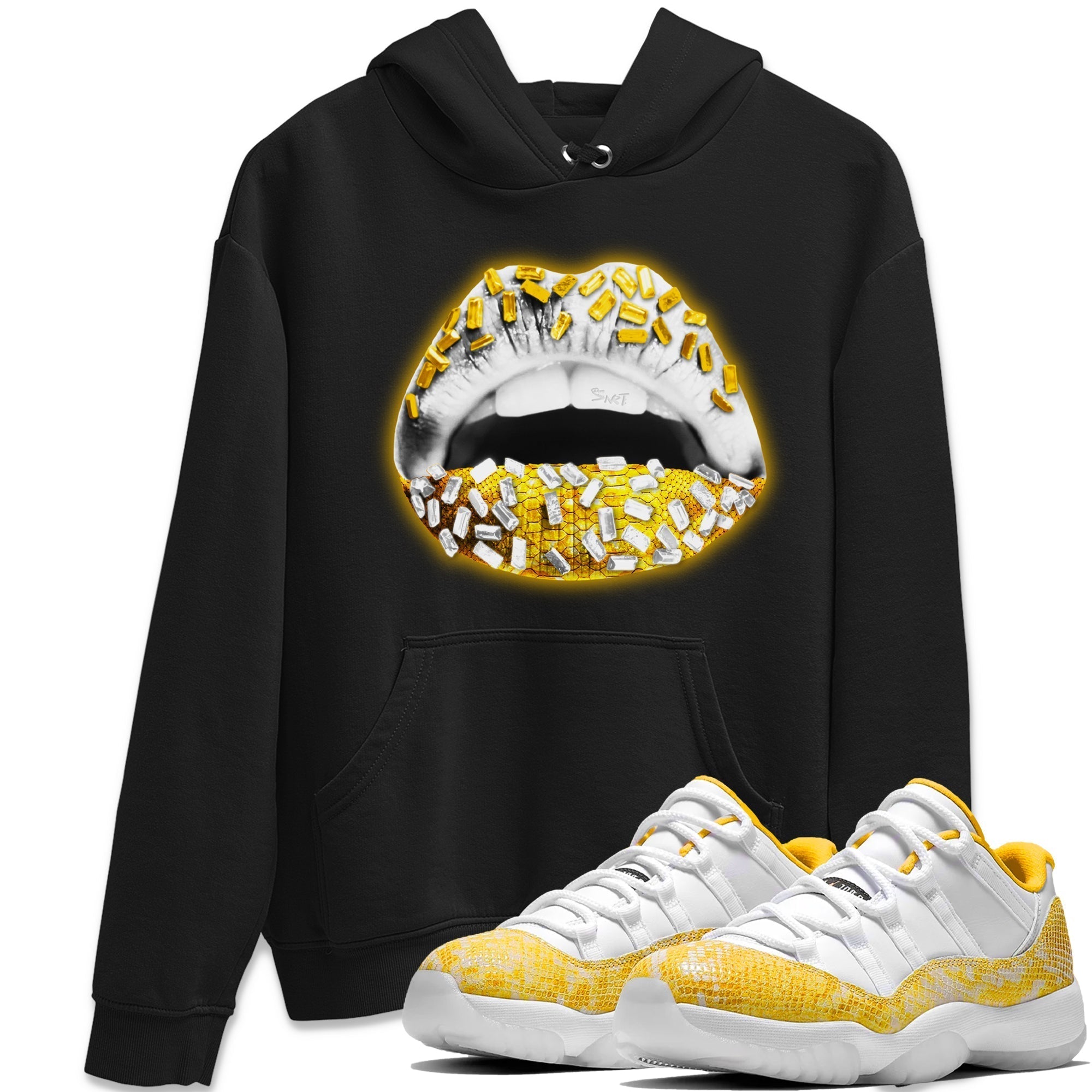 Lips Jewel Unisex Tops - Air Jordan 11 Yellow Python