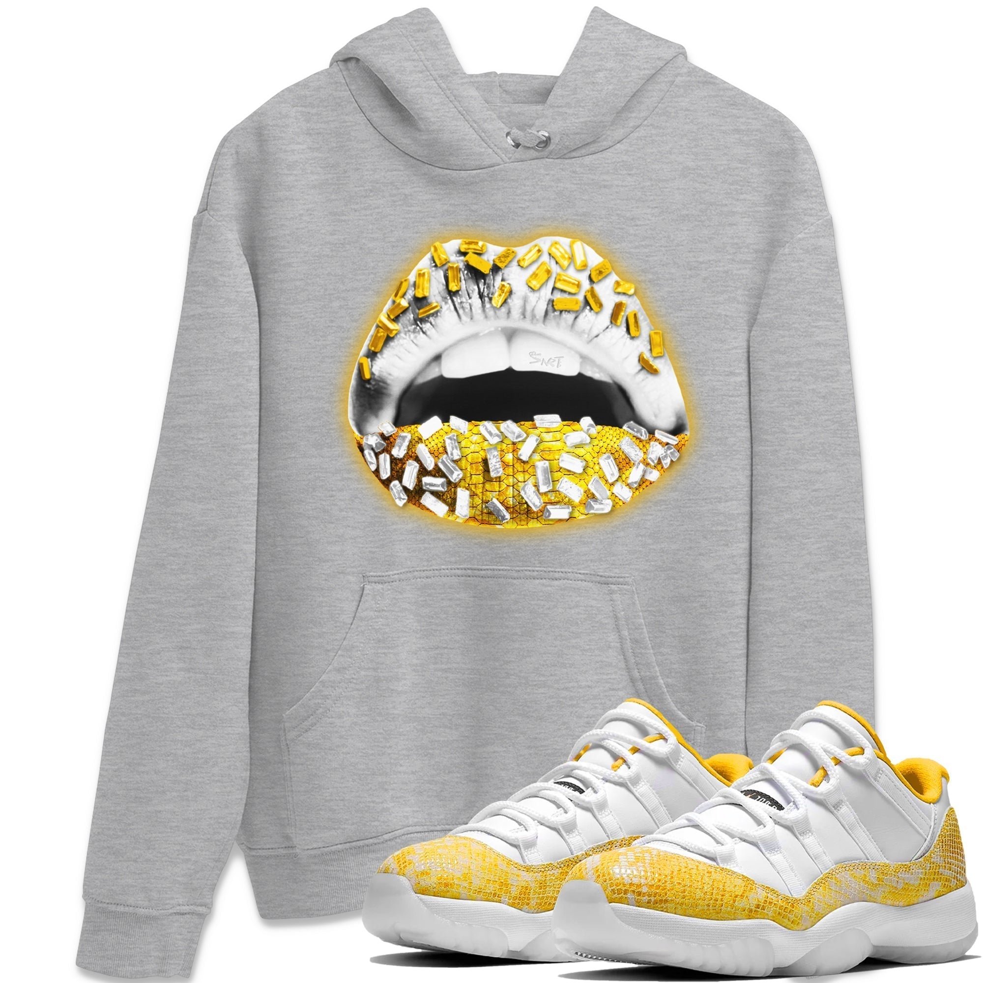 Lips Jewel Unisex Tops - Air Jordan 11 Yellow Python