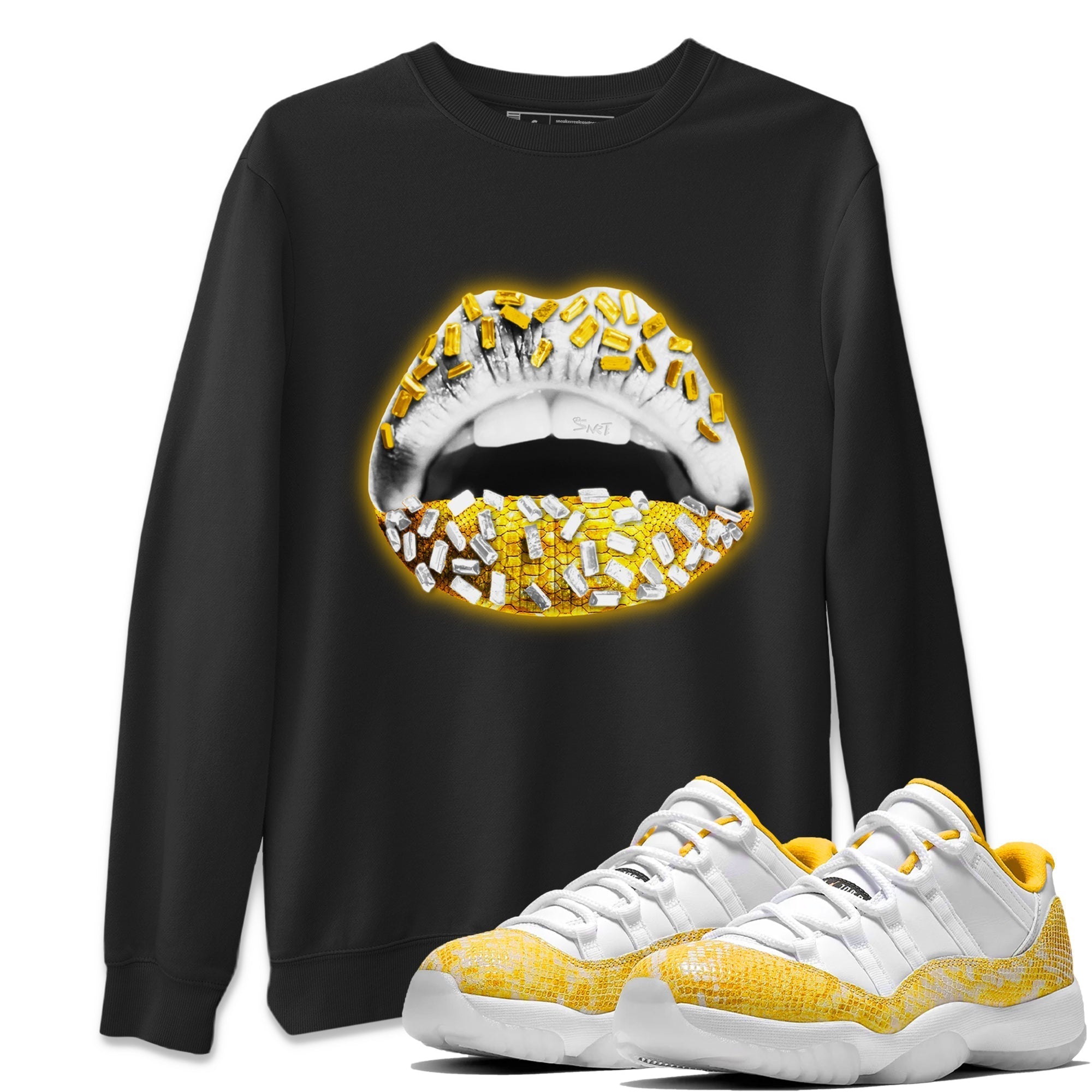 Lips Jewel Unisex Tops - Air Jordan 11 Yellow Python