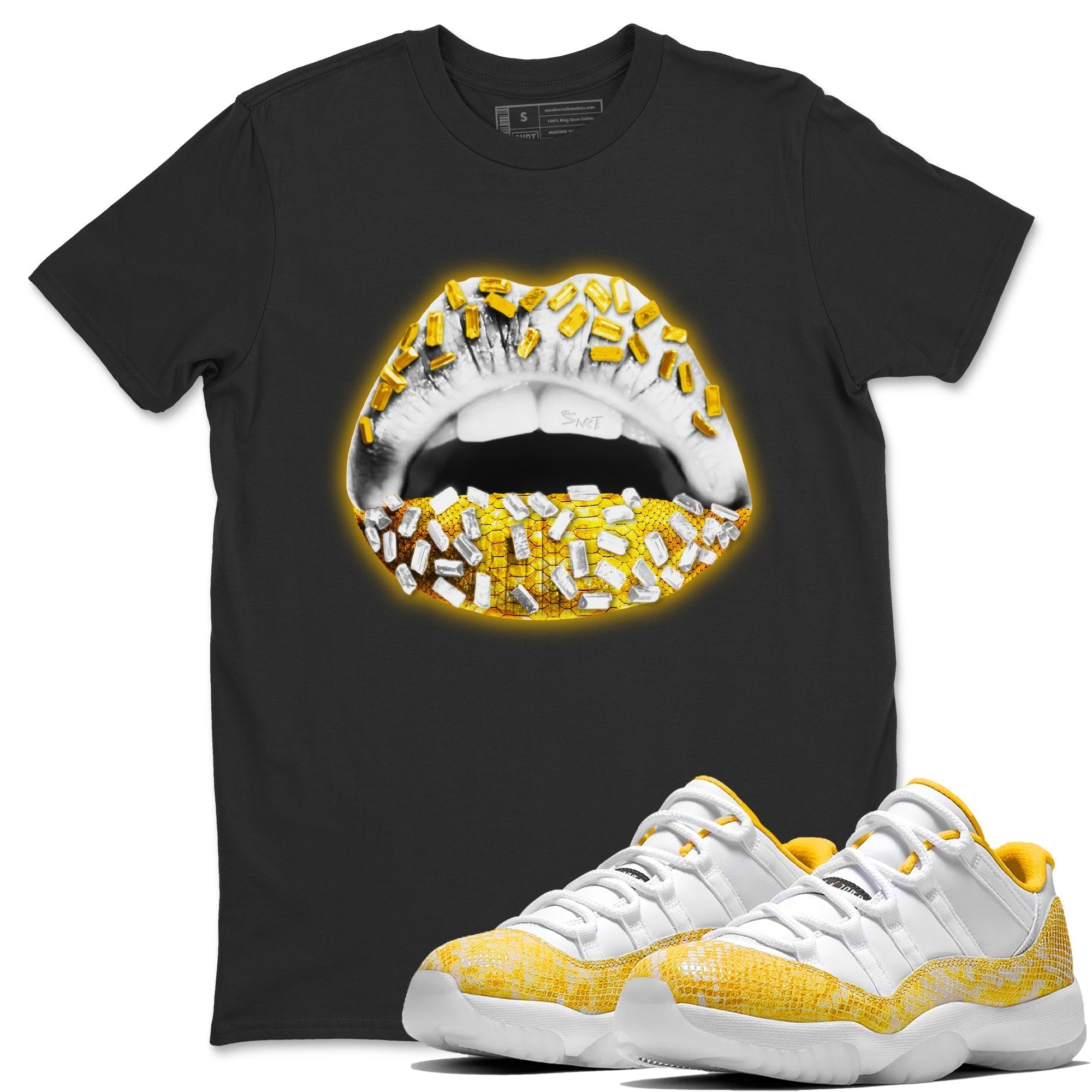 Lips Jewel Unisex Tops - Air Jordan 11 Yellow Python