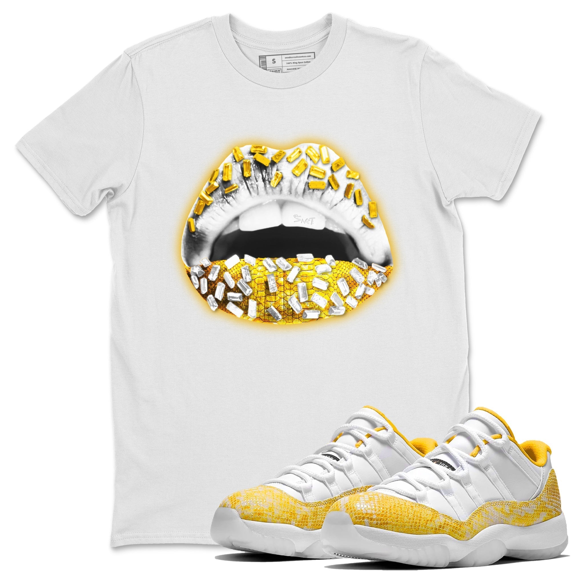 Lips Jewel Unisex Tops - Air Jordan 11 Yellow Python