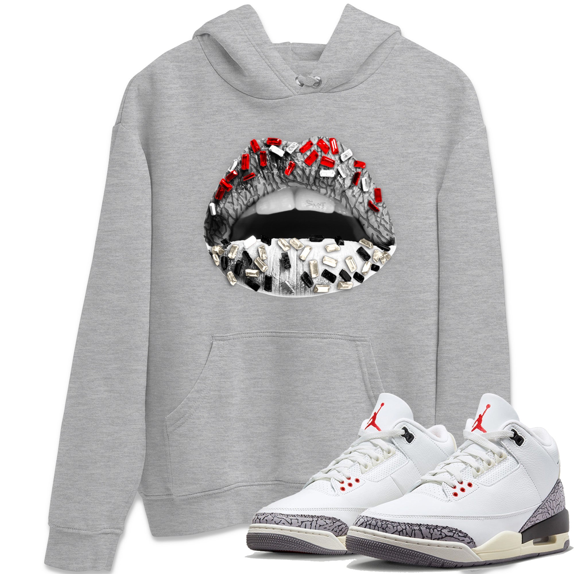 Lips Jewel Unisex Tops - Air Jordan 3 White Cement
