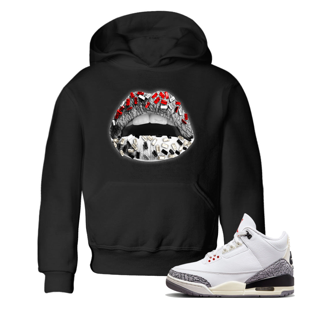 Lips Jewel Kids Tops - Air Jordan 3 White Cement