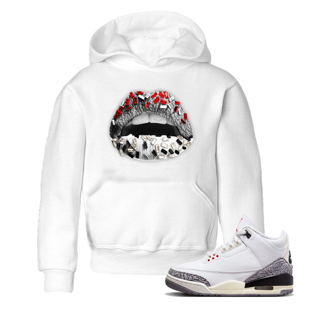 Lips Jewel Kids Tops - Air Jordan 3 White Cement