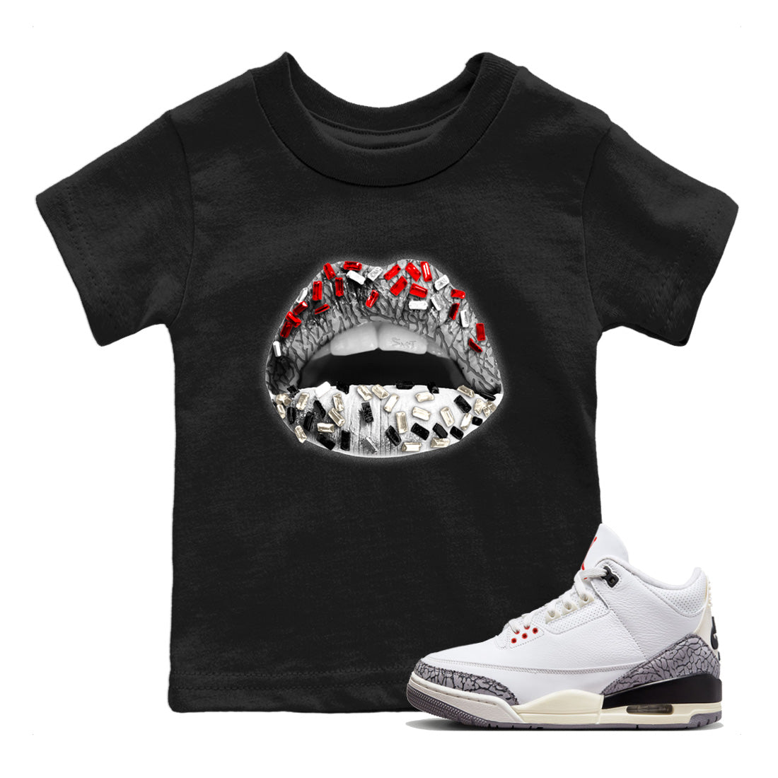 Lips Jewel Kids Tops - Air Jordan 3 White Cement