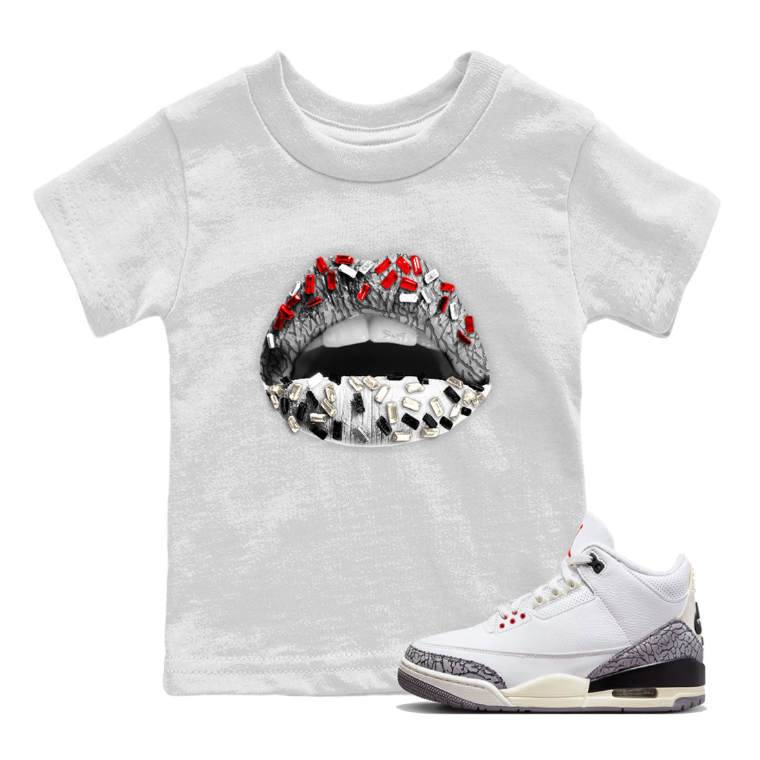 Lips Jewel Kids Tops - Air Jordan 3 White Cement