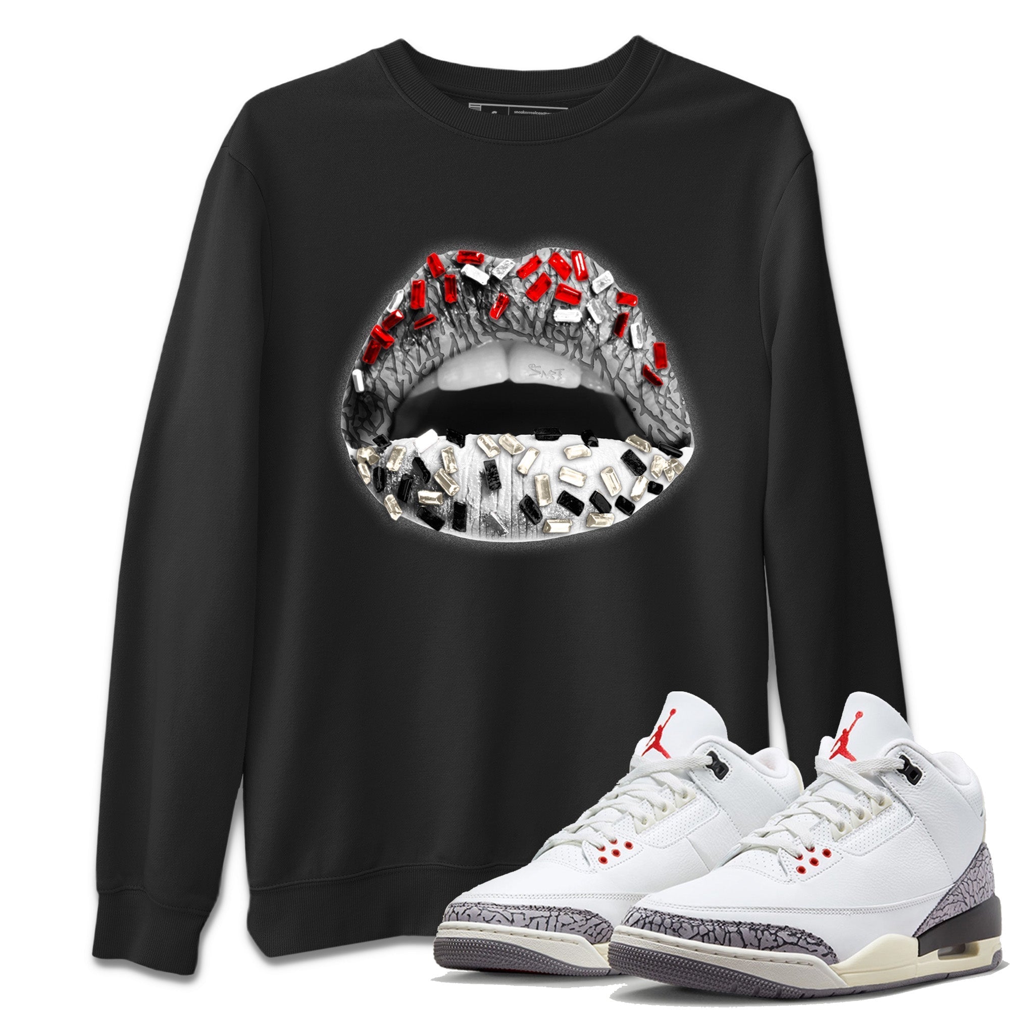 Lips Jewel Unisex Tops - Air Jordan 3 White Cement