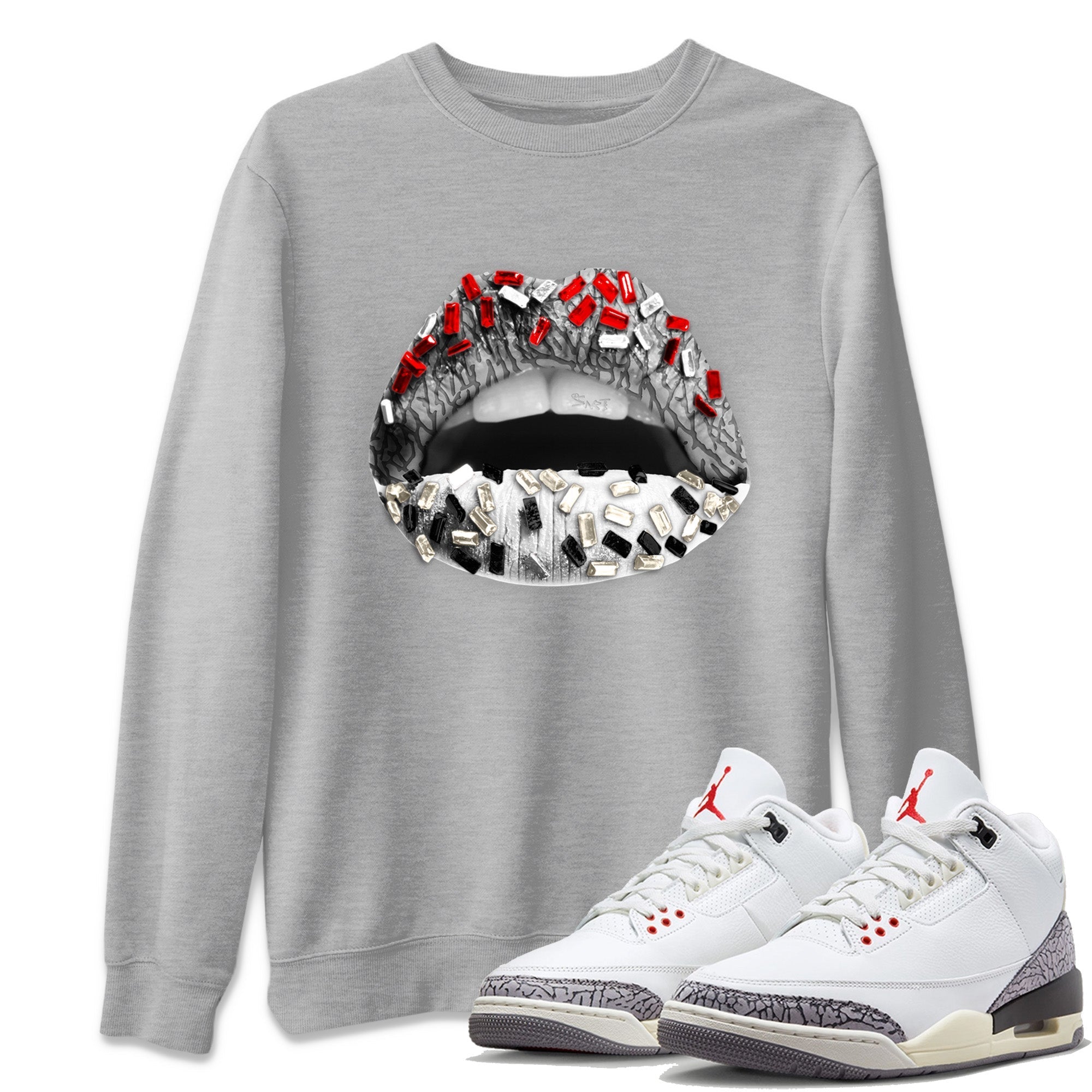 Lips Jewel Unisex Tops - Air Jordan 3 White Cement